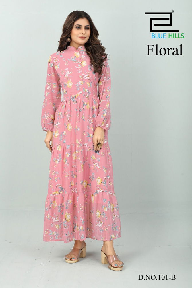 Floral By Blue Hills 010-A To 101-C Long Designer Kurtis Catalog